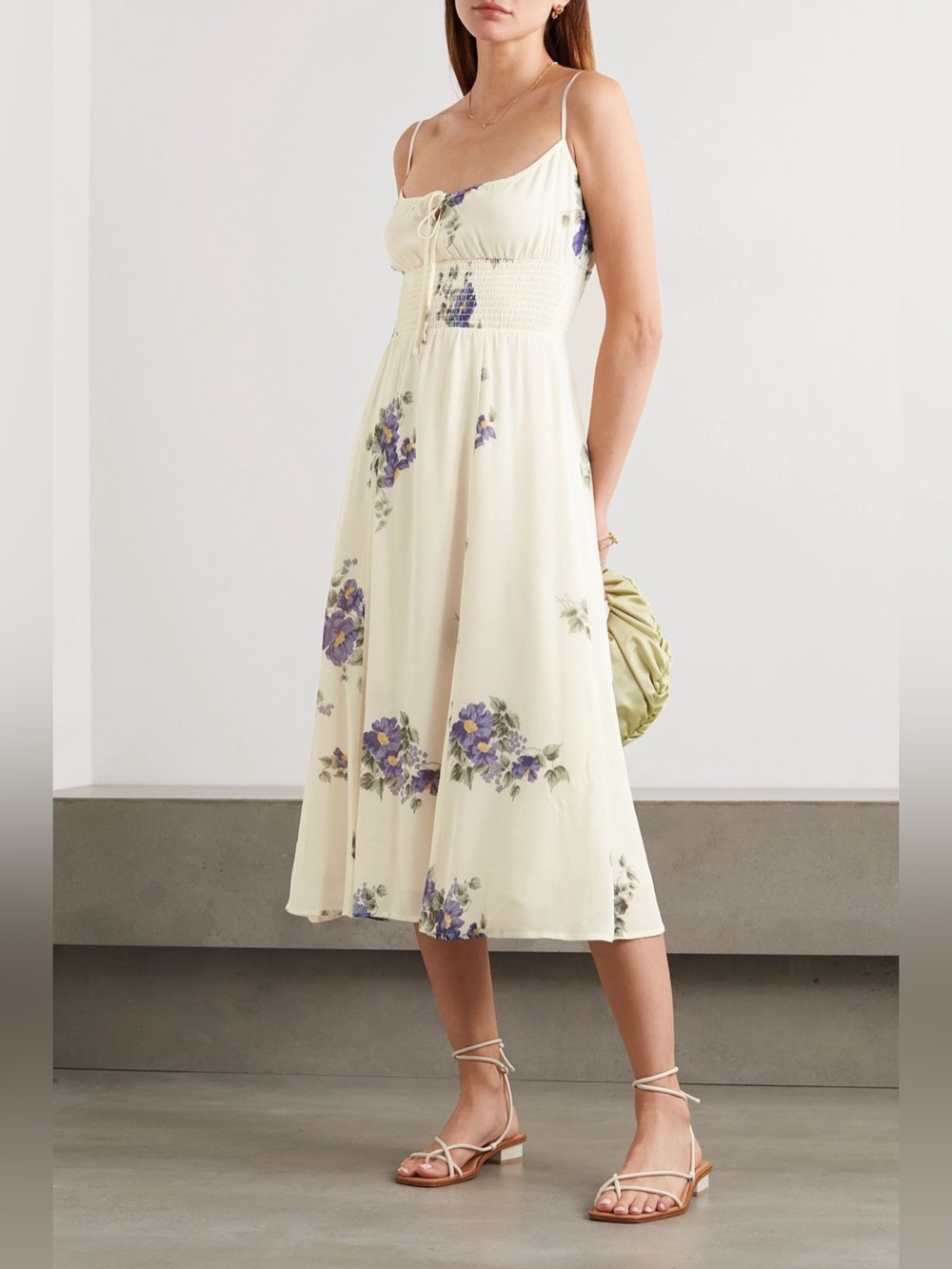 Reformation "Macadamia" Floral Print Dress Size 6 Off white & blue